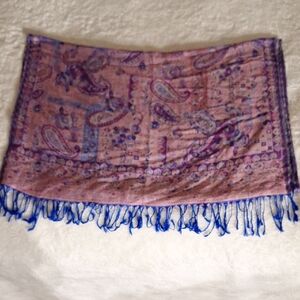 Paisley Fringe Scarf in Pink and Blue